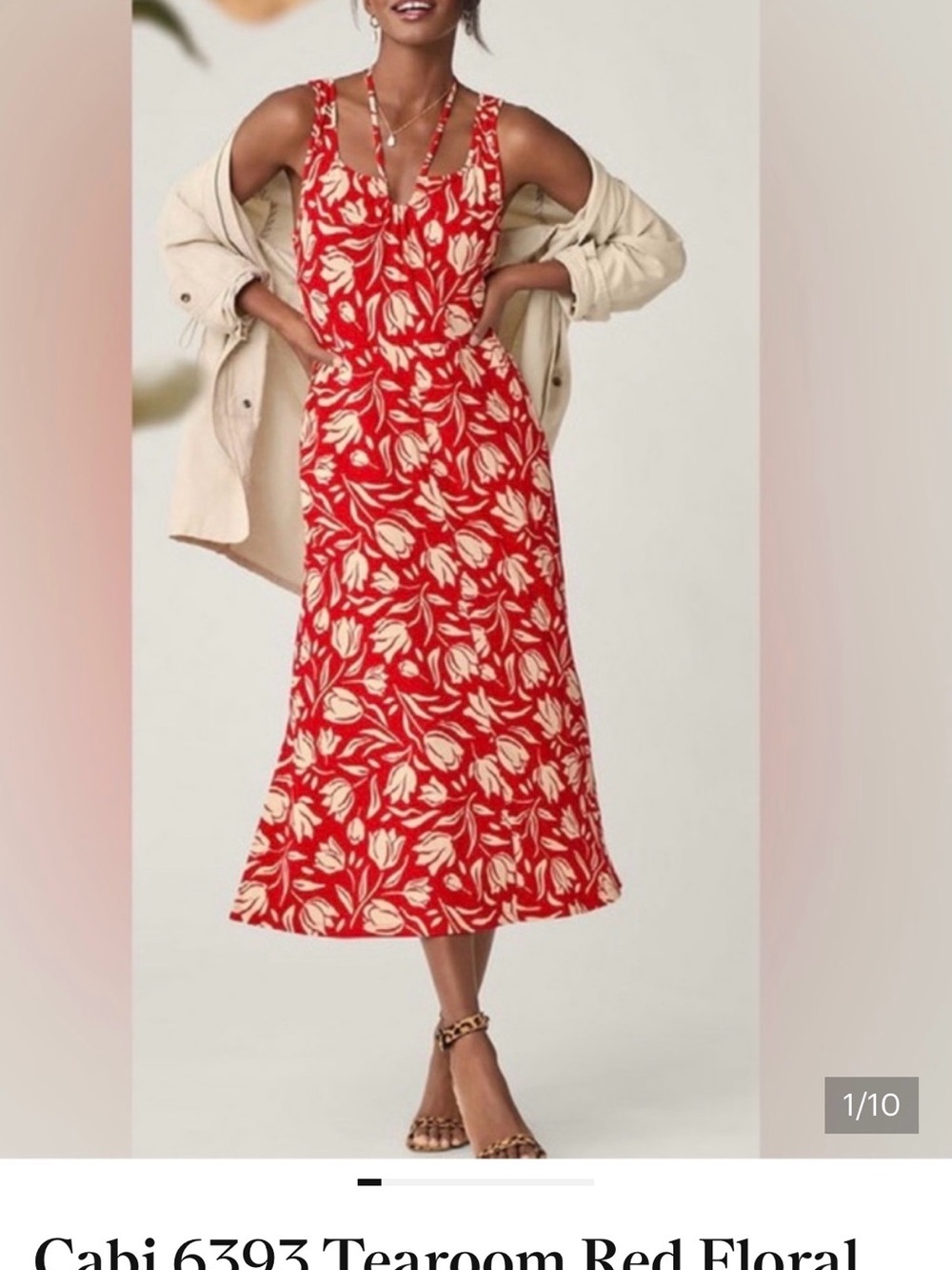 CAbi 6393 Tearoom Red and Cream Floral Midi Dress